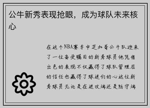 公牛新秀表现抢眼，成为球队未来核心